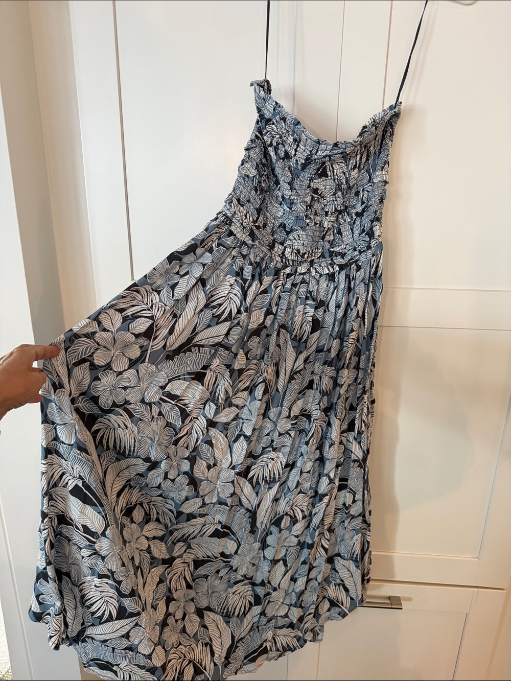 O'Neill Strapless Navy Maxi Dress with Light Blue Floral Print